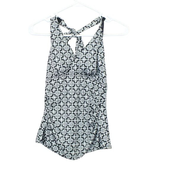 LL Bean Mix and Match Swim Collection Halter Tankini Top Black Print 4 - Picture 1 of 10